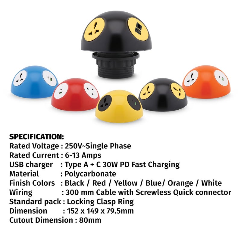MX Pluto Grommet Power Hub 2 Univasal Socket CAT 6 4K HDMI Multiple Devices Power Converter Desk USB Charge Station Power Strip with LED Glow for Home Travel Office Hotels - Image 3