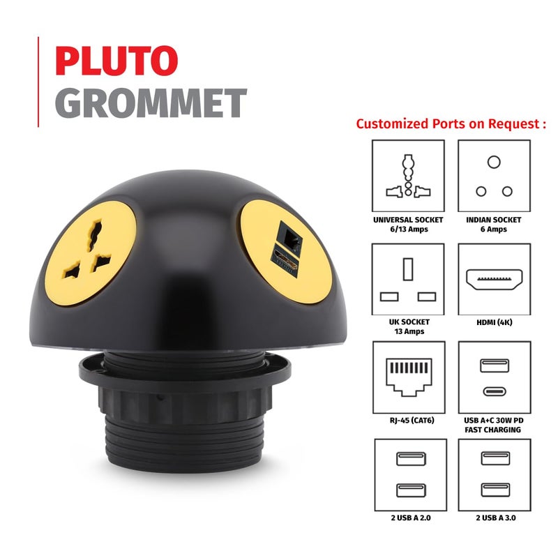 MX Pluto Grommet Power Hub 2 Univasal Socket CAT 6 4K HDMI Multiple Devices Power Converter Desk USB Charge Station Power Strip with LED Glow for Home Travel Office Hotels - Image 2