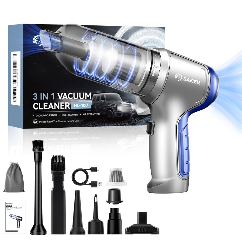 Saker Car Vacuum Portable Cordless 15000PA3 in 1 Handheld Vacuum with Brushless Motor for Car Office and Home Cleaning Blue HL107B