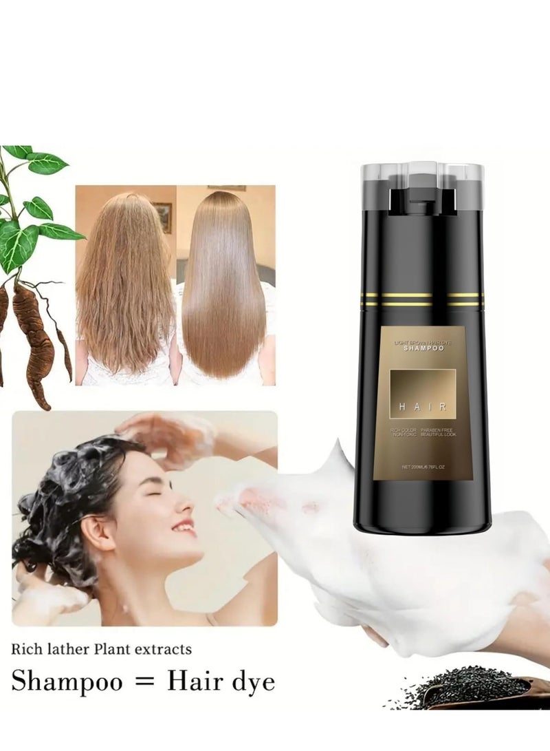 Generic Hair Dye Shampoo,3-In-1 Shampoo for Color Treated Hair,Hair Colour Shampoo for Grey Hair Coverage,Home Hair Dye Pure Plant Extract,Hair Care Instant Dye Shampoo,Anti Grey Shampoo 200ml(Light Brown)  - Image 4