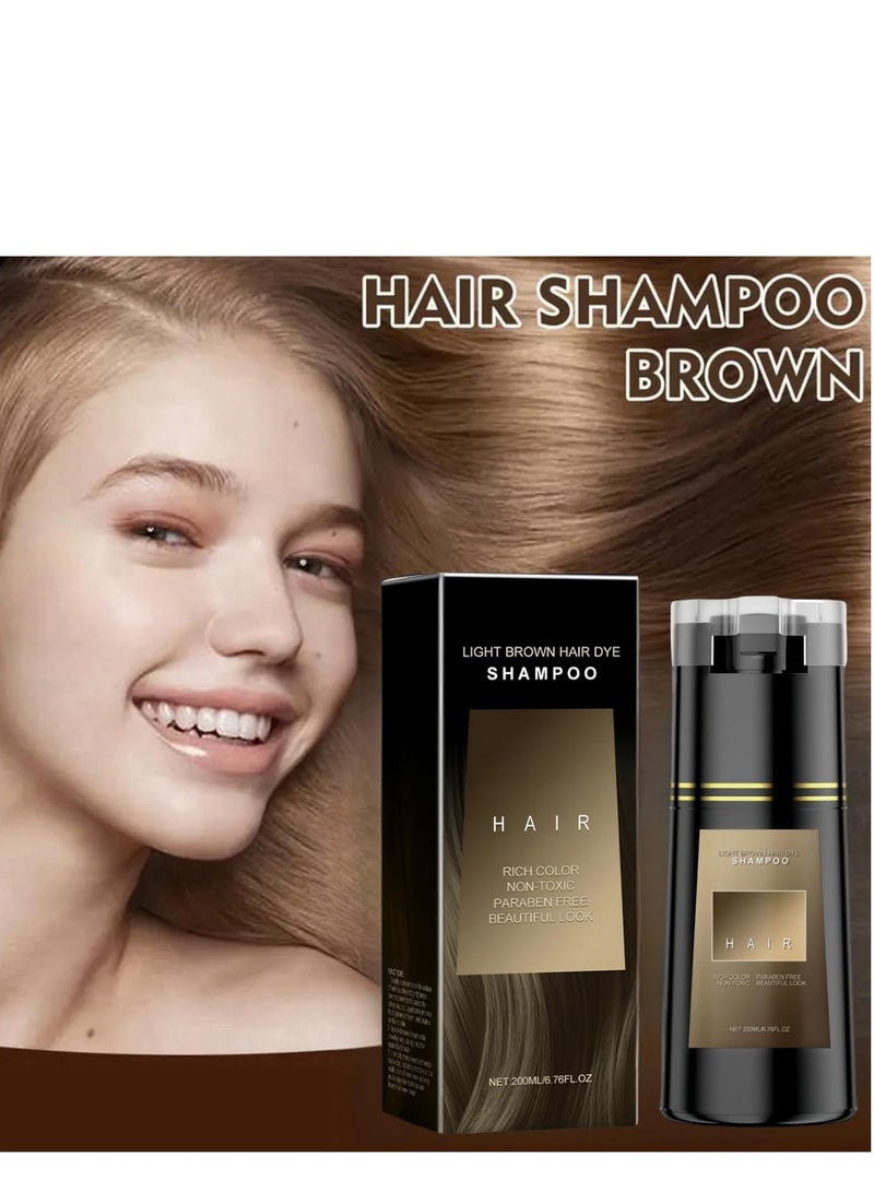 Generic Hair Dye Shampoo,3-In-1 Shampoo for Color Treated Hair,Hair Colour Shampoo for Grey Hair Coverage,Home Hair Dye Pure Plant Extract,Hair Care Instant Dye Shampoo,Anti Grey Shampoo 200ml(Light Brown)  - Image 2