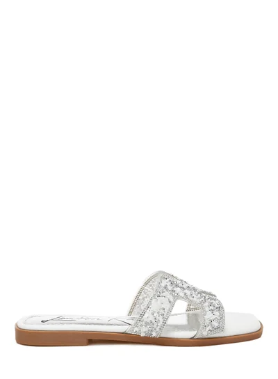 London Rag White Rhinestone Detail Cut-Out Flats
