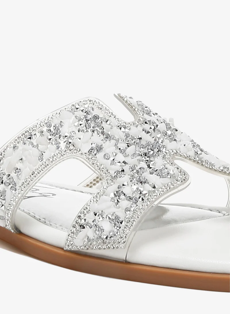 London Rag White and Silver White Rhinestone Detail Cut-Out Flats for Women | Best Price UAE