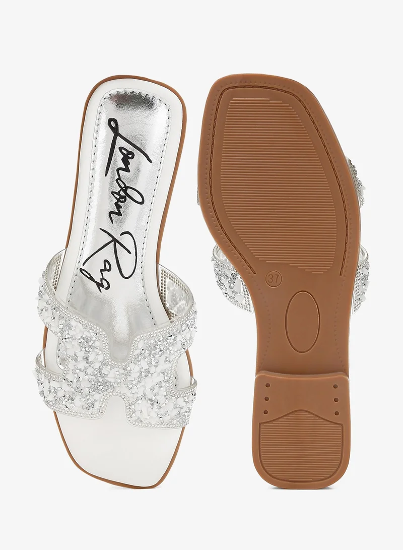 London Rag White and Silver White Rhinestone Detail Cut-Out Flats for Women | Best Price UAE