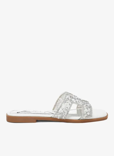 London Rag White Rhinestone Detail Cut-Out Flats