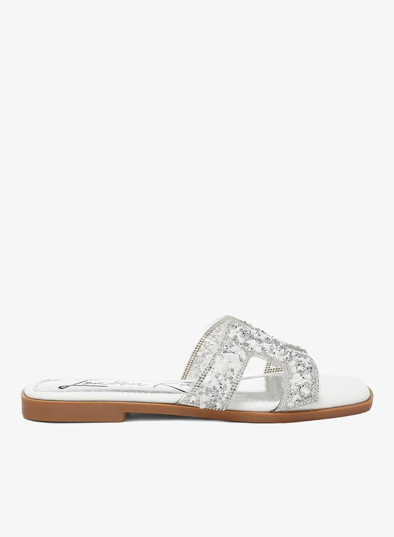 White Rhinestone Detail Cut-Out Flats