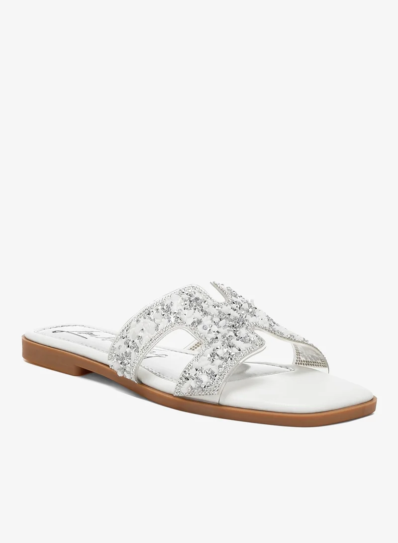 London Rag White and Silver White Rhinestone Detail Cut-Out Flats for Women | Best Price UAE