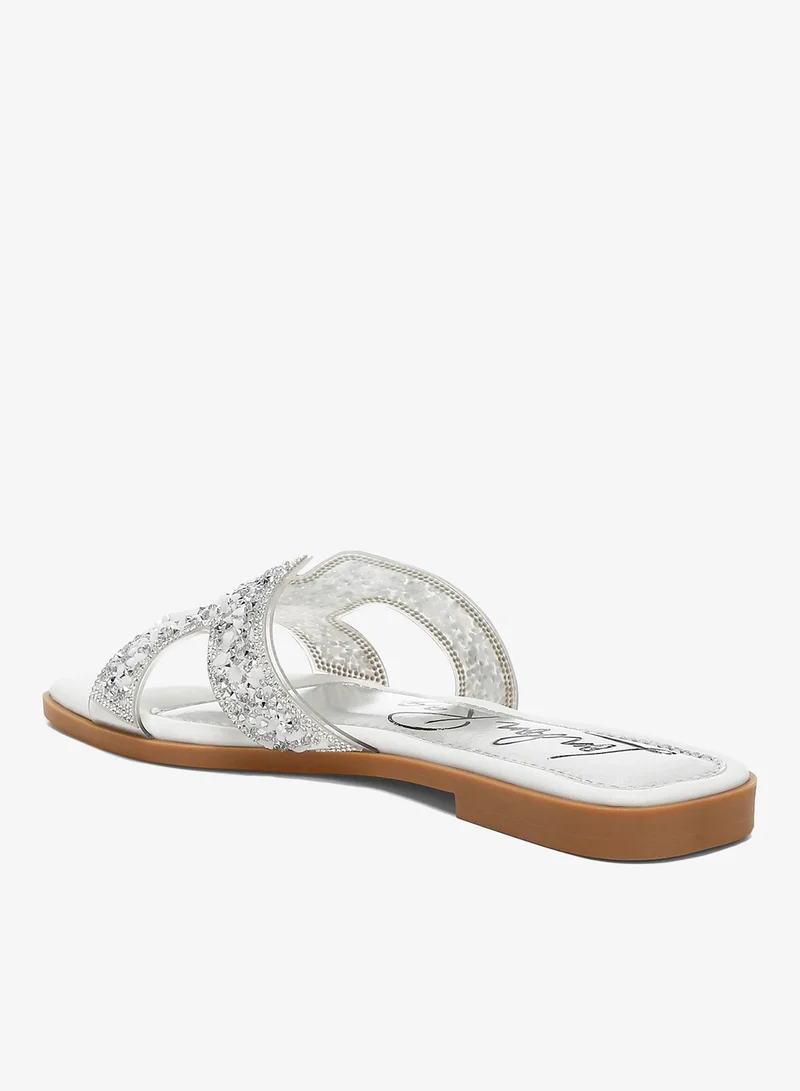 London Rag White and Silver White Rhinestone Detail Cut-Out Flats for Women | Best Price UAE