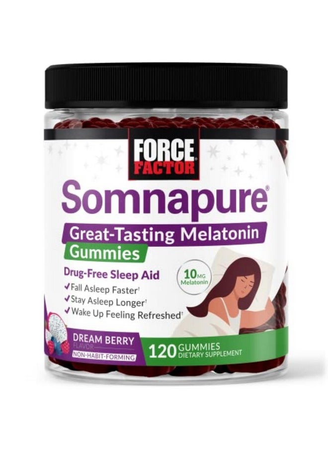 Force Factor Force Factor Somnapure Gummies with Melatonin for Adults, Non-Habit-Forming Sleep Aid Supplement for Deep Sleep, Stay Asleep Longer, Wake Up Refreshed, Dream Berry Flavor, 120 Count(Pack of 1)  - Image 1