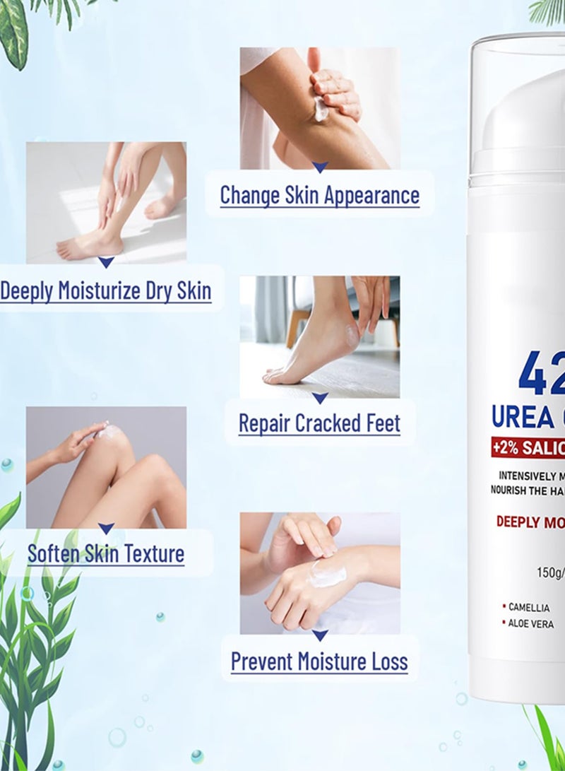 Kanza كريم يوريا 42% بوزن 150 جرام مع حمض الساليسيليك لإزالة الكالو لليدين والقدمين وكريم مرطب للجلد للقدمين المتشققة والكعبين والمرفقين والأظافر والركبتين - Image 3