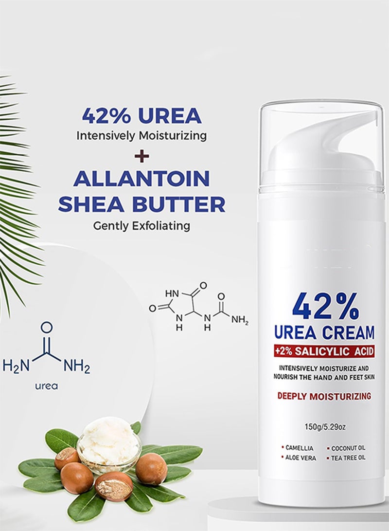 Kanza كريم يوريا 42% بوزن 150 جرام مع حمض الساليسيليك لإزالة الكالو لليدين والقدمين وكريم مرطب للجلد للقدمين المتشققة والكعبين والمرفقين والأظافر والركبتين - Image 2