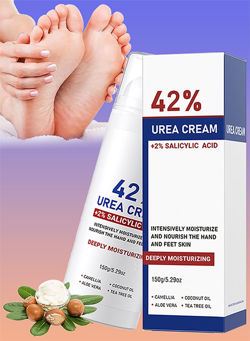 Kanza كريم يوريا 42% بوزن 150 جرام مع حمض الساليسيليك لإزالة الكالو لليدين والقدمين وكريم مرطب للجلد للقدمين المتشققة والكعبين والمرفقين والأظافر والركبتين - Image 1