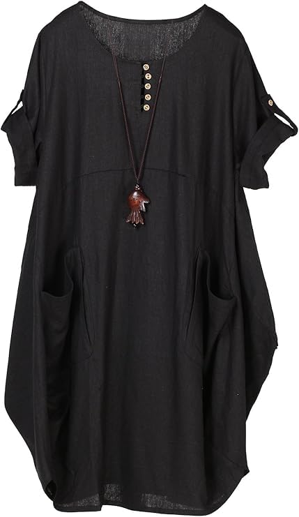 Minibee Womens Ruffle Oversize Casual Midi Dresses with Pockets S Black