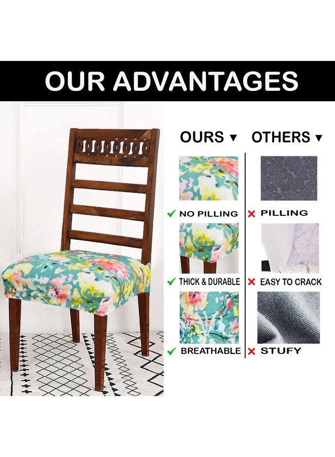 ALERMO Universal Size Dining Chair Seat Cover Set of 6 Seater pcs are Easily Washable Strechable and Comfortable for Dining Room Home Decor Slip Cover (Green Floral), Spandex - Image 2