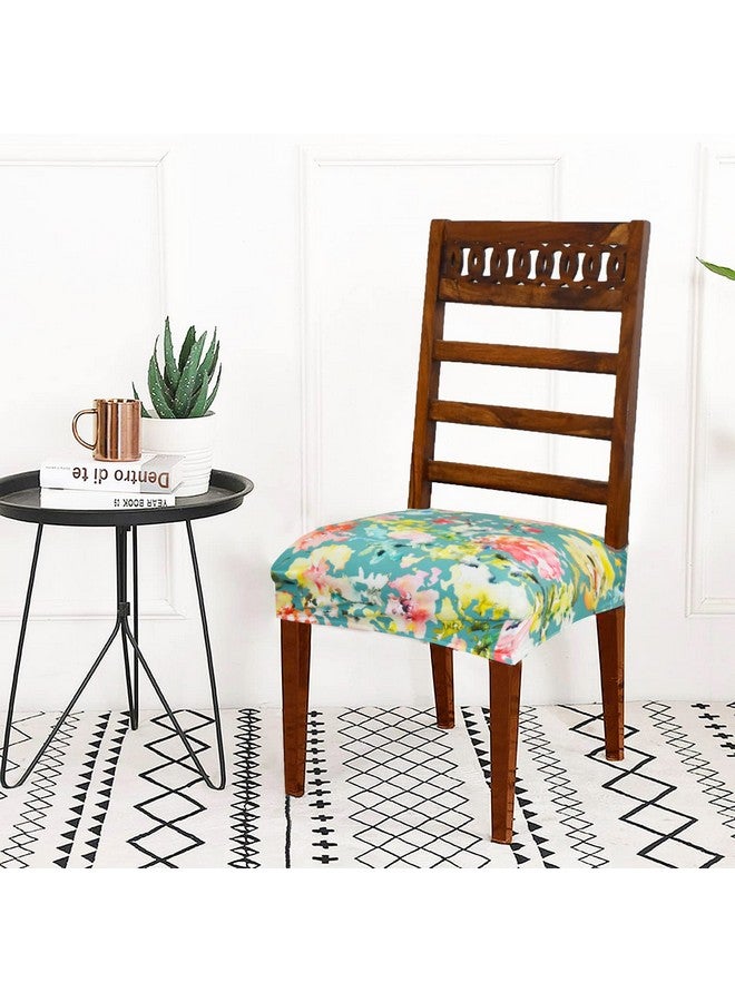 ALERMO Universal Size Dining Chair Seat Cover Set of 6 Seater pcs are Easily Washable Strechable and Comfortable for Dining Room Home Decor Slip Cover (Green Floral), Spandex - Image 1