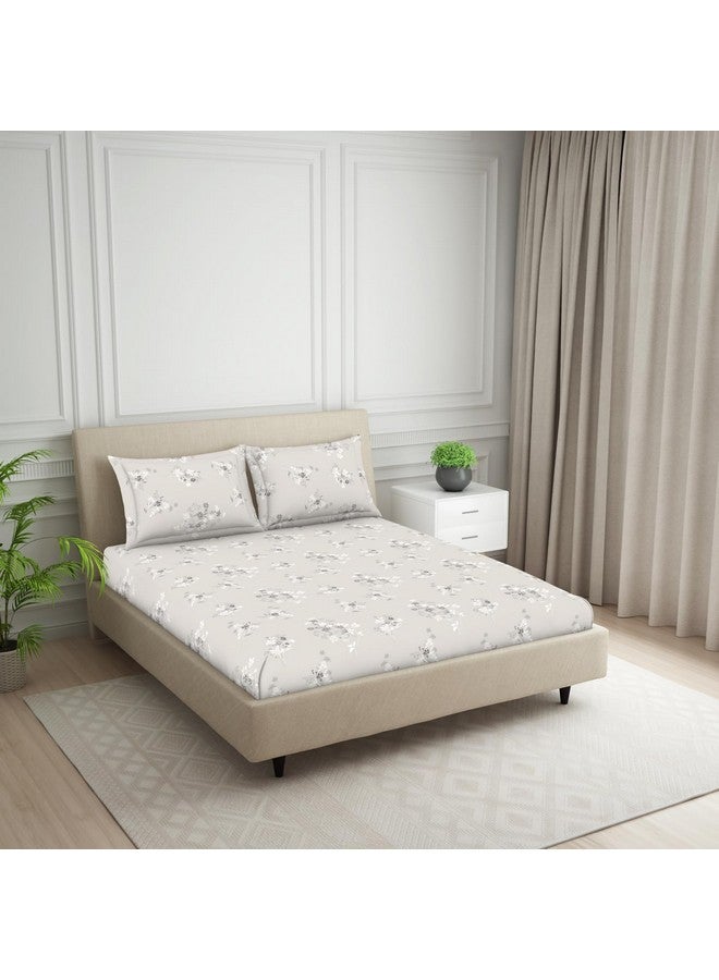 Welspun 120 TC Polycotton Bedsheet for Double Bed with 2 Pillow Cover | Skin Safe & Super Soft Queen Size Bed Sheet | (88 X 100 Inch) - Floral Grey | Harmony - Image 2