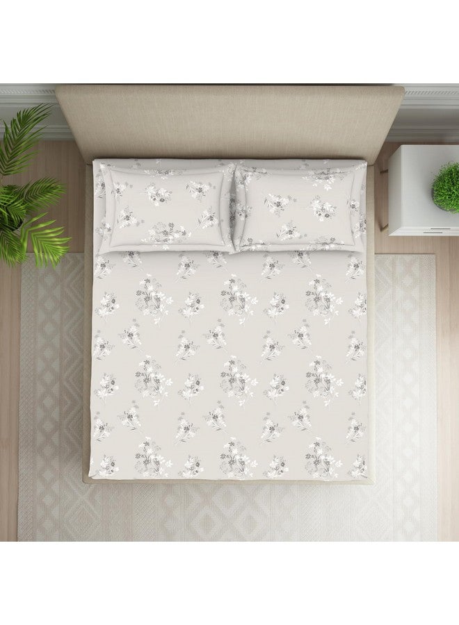 Welspun 120 TC Polycotton Bedsheet for Double Bed with 2 Pillow Cover | Skin Safe & Super Soft Queen Size Bed Sheet | (88 X 100 Inch) - Floral Grey | Harmony - Image 3