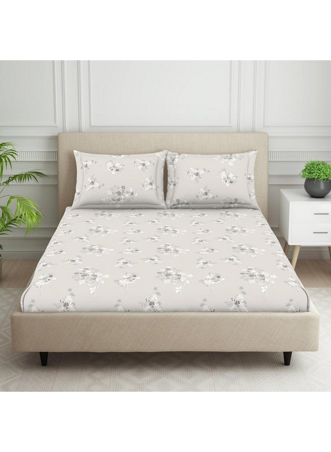 Welspun 120 TC Polycotton Bedsheet for Double Bed with 2 Pillow Cover | Skin Safe & Super Soft Queen Size Bed Sheet | (88 X 100 Inch) - Floral Grey | Harmony - Image 1