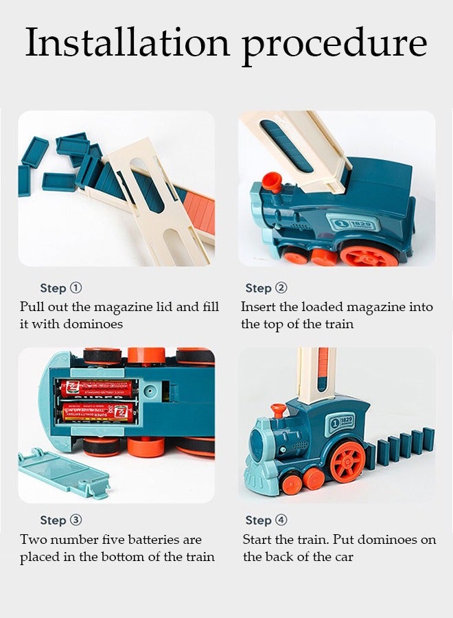 دونيسو مجموعة مكعبات بناء قطار الدومينو المكونة من 60 قطعة للأطفال، لعبة قطار الدومينو مكعبات بناء مجموعة دومينو ألعاب البناء والتراص، لعبة ألغاز بناء الدومينو الأوتوماتيكية للأعمار من 7 سنوات فما فوق. - Image 4