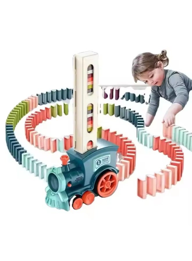 دونيسو مجموعة مكعبات بناء قطار الدومينو المكونة من 60 قطعة للأطفال، لعبة قطار الدومينو مكعبات بناء مجموعة دومينو ألعاب البناء والتراص، لعبة ألغاز بناء الدومينو الأوتوماتيكية للأعمار من 7 سنوات فما فوق. - Image 2