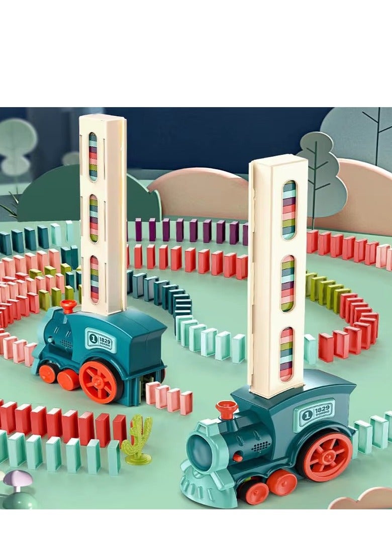 دونيسو مجموعة مكعبات بناء قطار الدومينو المكونة من 60 قطعة للأطفال، لعبة قطار الدومينو مكعبات بناء مجموعة دومينو ألعاب البناء والتراص، لعبة ألغاز بناء الدومينو الأوتوماتيكية للأعمار من 7 سنوات فما فوق. - Image 1