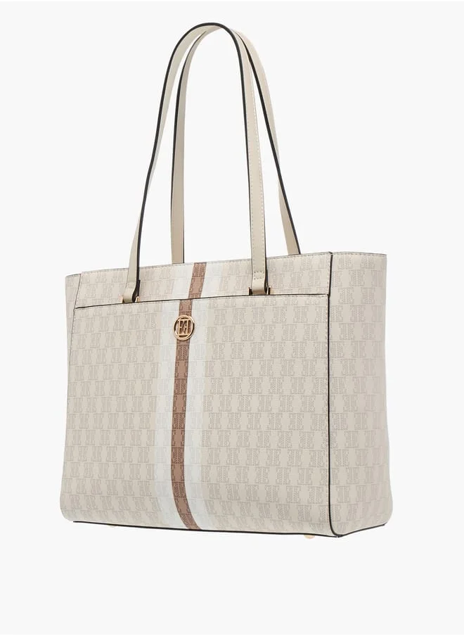 ايل Womens Monogram Print Tote Bag With Zip Closure And Double Handle