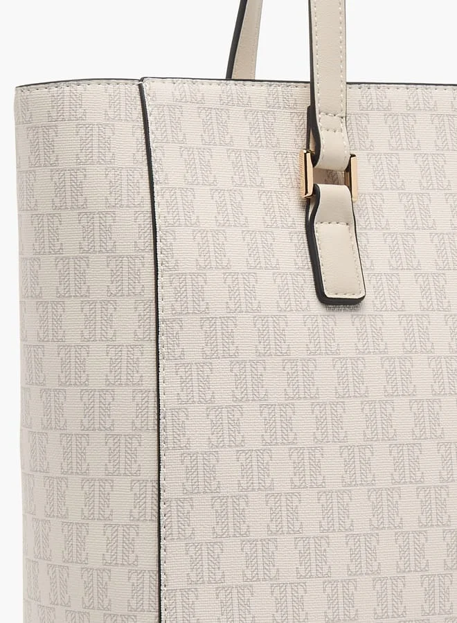 ELLE Womens Monogram Print Tote Bag With Zip Closure And Double Handle