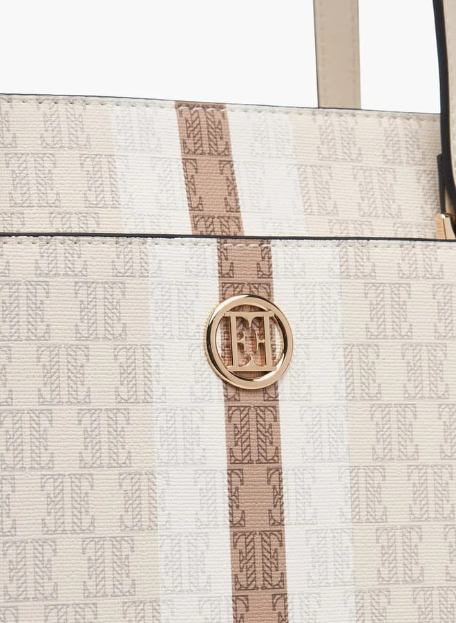 ELLE Womens Monogram Print Tote Bag With Zip Closure And Double Handle