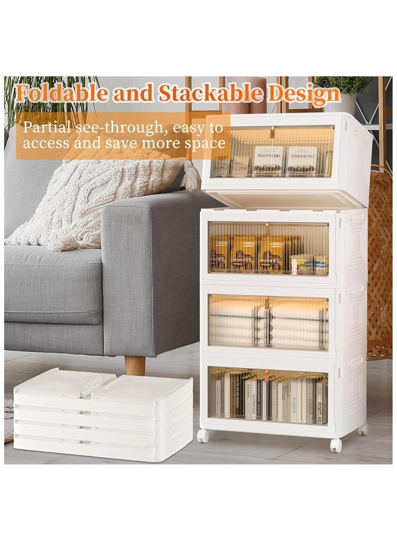 Gogoya 2 Tiers Collapsible Storage Cabinet, Stackable Storage Bins Container with Lids and Wheels, Clothes Shoes Snacks Toys Storage Boxes, 2 Tier Folding Closet Organizer for Living Room, Kitchen, Bedroom, Dorm - Image 4