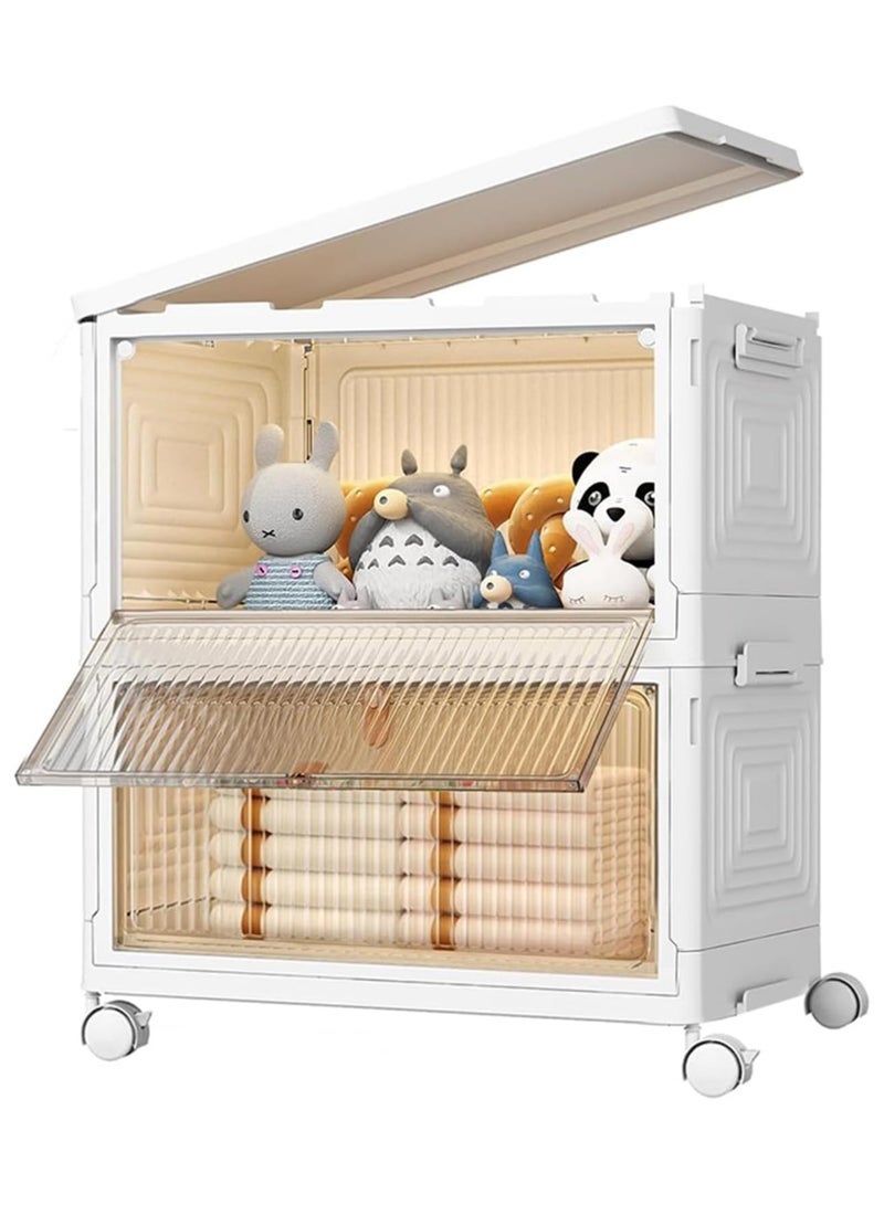 Gogoya 2 Tiers Collapsible Storage Cabinet, Stackable Storage Bins Container with Lids and Wheels, Clothes Shoes Snacks Toys Storage Boxes, 2 Tier Folding Closet Organizer for Living Room, Kitchen, Bedroom, Dorm - Image 1