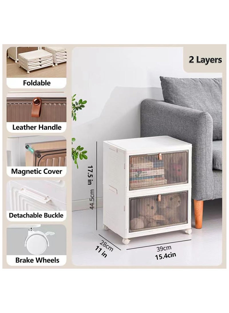 Gogoya 2 Tiers Collapsible Storage Cabinet, Stackable Storage Bins Container with Lids and Wheels, Clothes Shoes Snacks Toys Storage Boxes, 2 Tier Folding Closet Organizer for Living Room, Kitchen, Bedroom, Dorm - Image 2