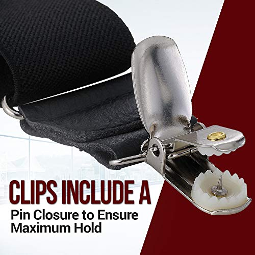 HOLD'EM Mens Elastic No Slip Pin Clip Y Back Suspenders With Leather Trim - Black (Regular 46" Long) - Image 2