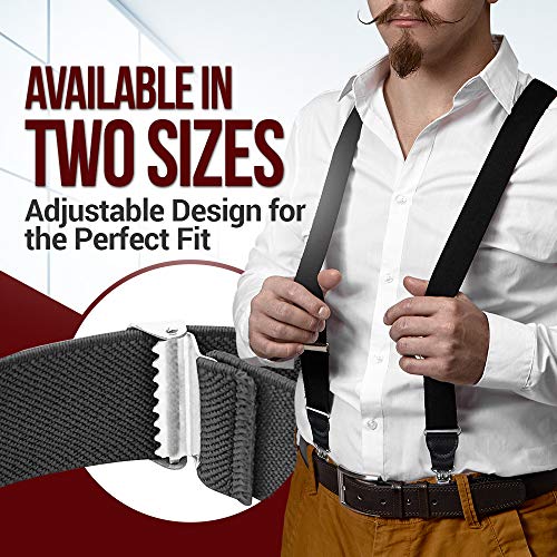 HOLD'EM Mens Elastic No Slip Pin Clip Y Back Suspenders With Leather Trim - Black (Regular 46" Long) - Image 4