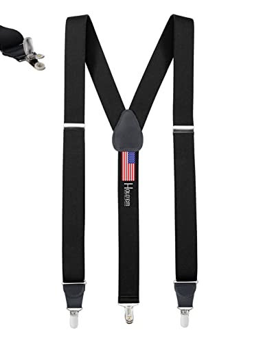 HOLD'EM Mens Elastic No Slip Pin Clip Y Back Suspenders With Leather Trim - Black (Regular 46" Long) - Image 1
