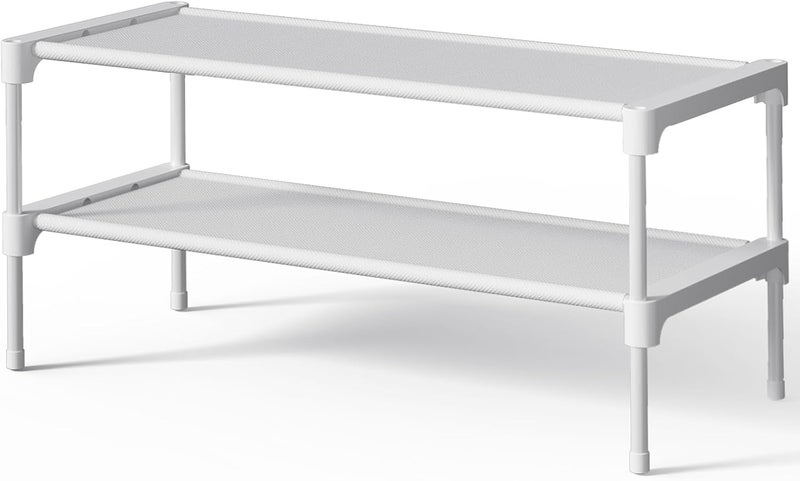 Shoe Rack - Non-Woven Shoe Rack Shelf, Shoe Organizer for Closet, Entryway, Garage & Corridor, Stackable Shoe Shelves, 27.5" Wide - 2 Tier, White