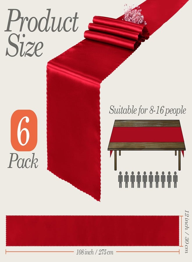 Eychei 6 Pack Red Satin Table Runner, 12 x 108 Inch Long, Bright Smooth with Scalloped Edges, Silky Dinner Table Runner Decorations for Weddings, Banquets, Birthday Parties, Graduations - Image 4