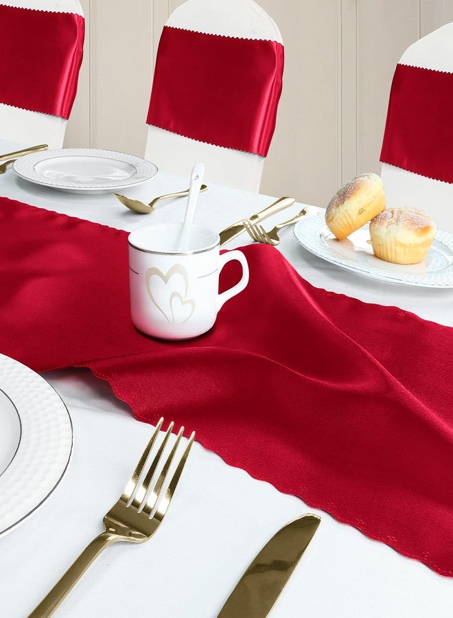 Eychei 6 Pack Red Satin Table Runner, 12 x 108 Inch Long, Bright Smooth with Scalloped Edges, Silky Dinner Table Runner Decorations for Weddings, Banquets, Birthday Parties, Graduations - Image 2