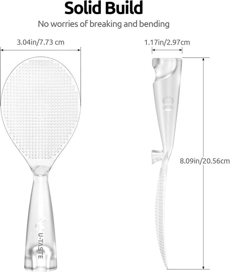 UTaste Rice Spoon Paddle Scooper: 329°F Heat Resistant Food-Grade TPX Rice Spatula, Safe for Non-Stick Cookware, with Built-In Stand, Lightweight for Sushi, Pasta, Cooking & Serving (Transparent) - Image 2