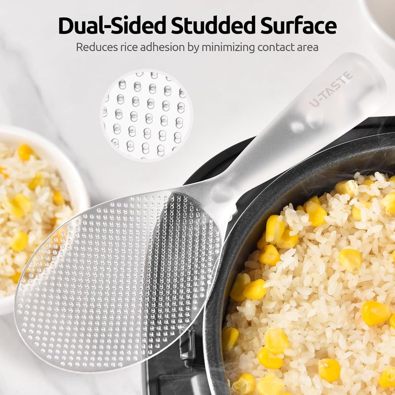 UTaste Rice Spoon Paddle Scooper: 329°F Heat Resistant Food-Grade TPX Rice Spatula, Safe for Non-Stick Cookware, with Built-In Stand, Lightweight for Sushi, Pasta, Cooking & Serving (Transparent) - Image 4