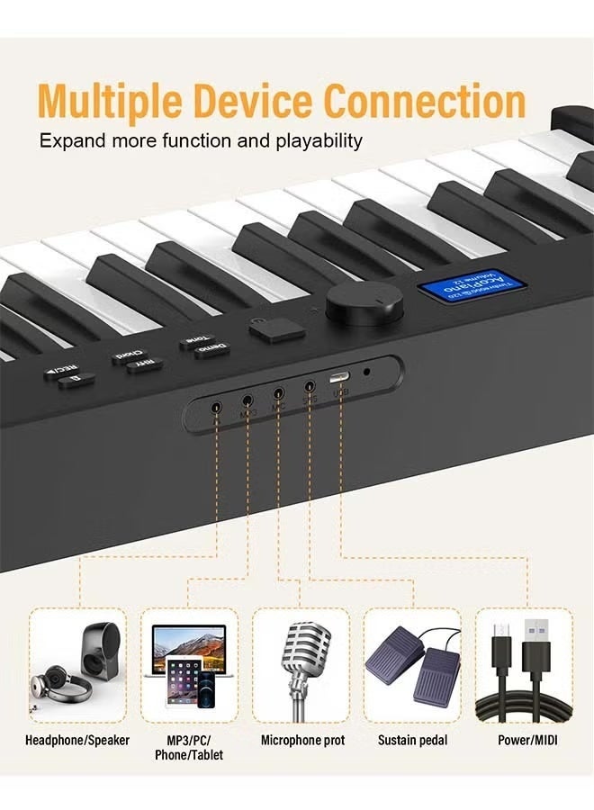 كونيكس لوحة مفاتيح بيانو رقمية قابلة للطي بـ 88 مفتاحًا، لوحة مفاتيح كاملة الحجم شبه مرجحة، بيانو كهربائي محمول مع MIDI، وظيفة منفصلة، ​​دواسة مستدامة وحقيبة حمل للمبتدئين (أسود مع ضوء) - Image 3