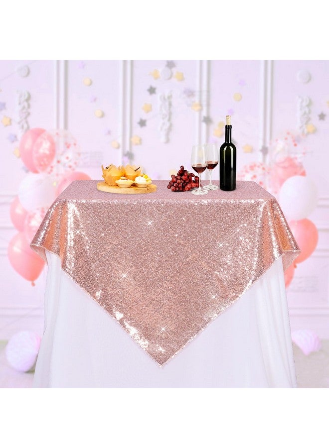 PartyDelight Rose Gold Sequin Tablecloth Overlay 50 X 50 Inch for Wedding Party Birthday Bridal Baby Shower and Other Events Decorations - Image 2