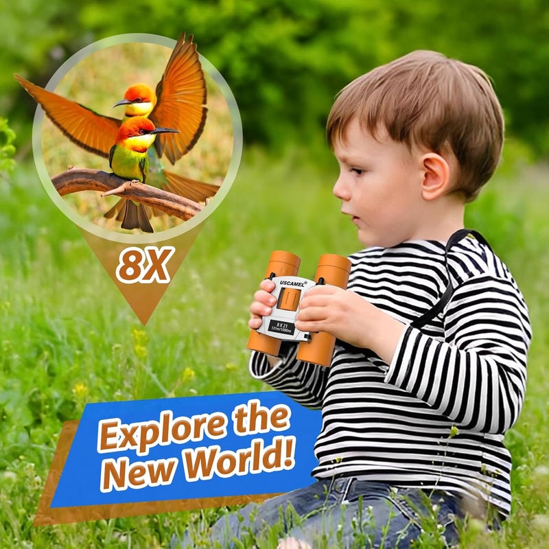 USCAMEL 8x21 Mini Binoculars for Children and Adults - Waterproof Compact for Bird Watching and Hunting (Orange) - Image 4