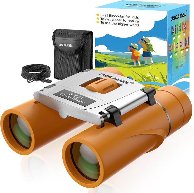 USCAMEL 8x21 Mini Binoculars for Children and Adults - Waterproof Compact for Bird Watching and Hunting (Orange) - Image 1