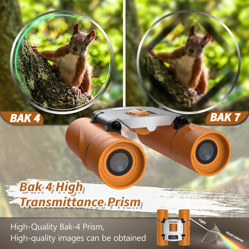 USCAMEL 8x21 Mini Binoculars for Children and Adults - Waterproof Compact for Bird Watching and Hunting (Orange) - Image 3