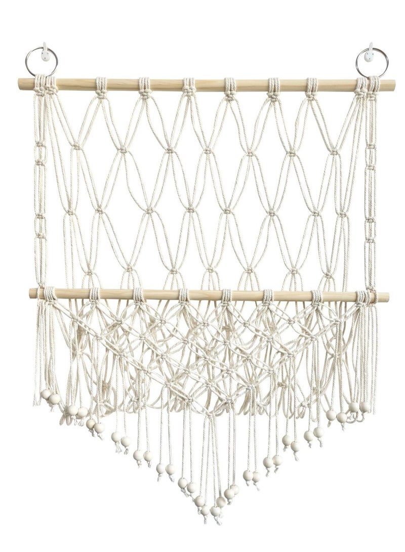 Macrame Bohemian Wall Hanging Shelf, Handmade Wooden Woven Tapestries, Wood Floating Hanging Storage Rack, for Balcony, Living Room, Bedroom, Apartment, Dorm, Nursery, Party Decorations - Image 1