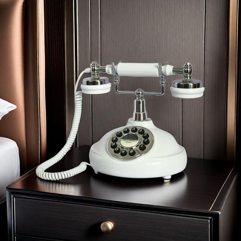TelPal Retro Corded Landline Phone, White Classic Vintage Old Fashion Telephone for Home & Office, Wired Antique Home Phone Gift for Seniors (Push Button) - Image 2