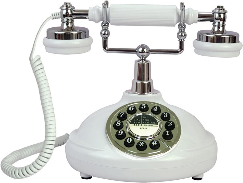 TelPal Retro Corded Landline Phone, White Classic Vintage Old Fashion Telephone for Home & Office, Wired Antique Home Phone Gift for Seniors (Push Button) - Image 1