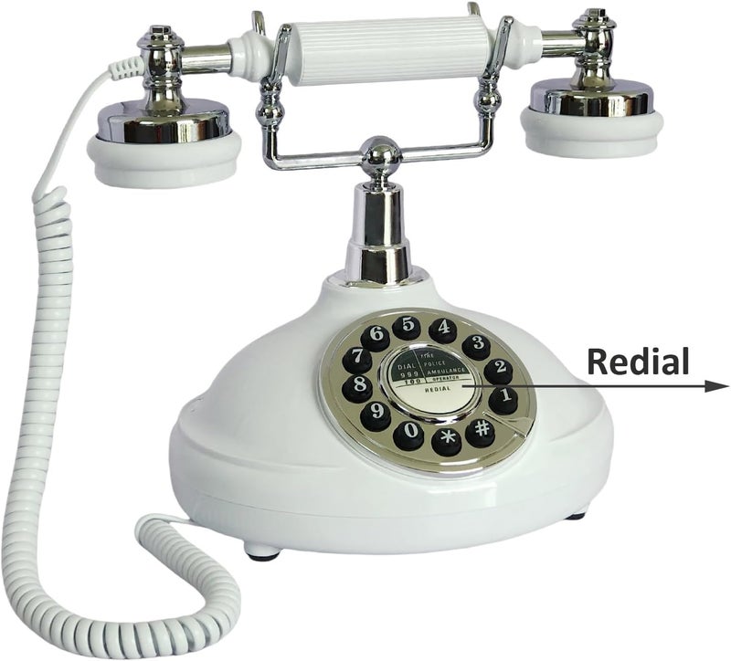 TelPal Retro Corded Landline Phone, White Classic Vintage Old Fashion Telephone for Home & Office, Wired Antique Home Phone Gift for Seniors (Push Button) - Image 3