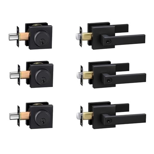 Cielsa Dawn Exterior Door Lock Set with Deadbolt, Front Door Handle Set with Deadbolt, Door Levers Single Cylinder Deadbolt Set, Keyed Alike Heavy Duty Keyed Entry Handles Locksets,(Matte Black,3Pack) - Image 1