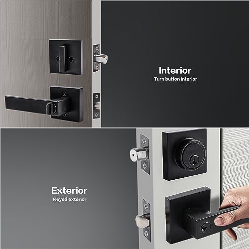 Cielsa Dawn Exterior Door Lock Set with Deadbolt, Front Door Handle Set with Deadbolt, Door Levers Single Cylinder Deadbolt Set, Keyed Alike Heavy Duty Keyed Entry Handles Locksets,(Matte Black,3Pack) - Image 4